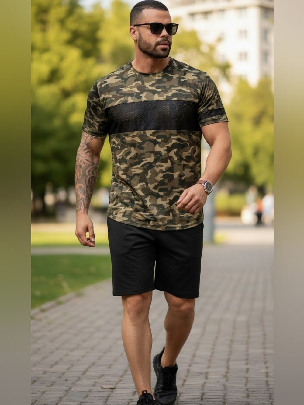 Ideology Men's Camo T-Shirt, Green, Size XL